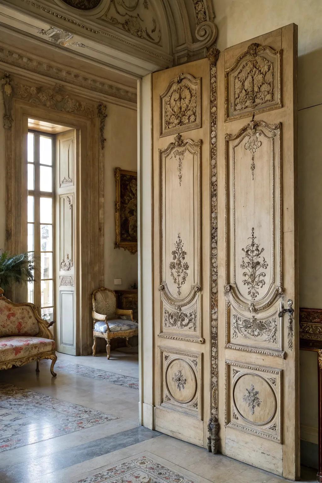 Import unique individuality with vintage era doors.