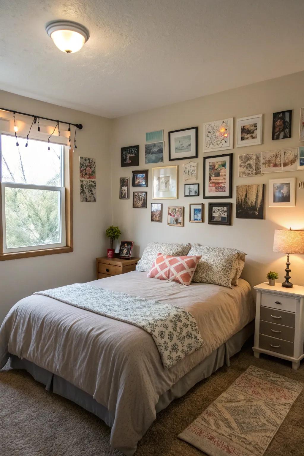 A bedroom showcasing tailored art pieces that lend a distinctive flair.