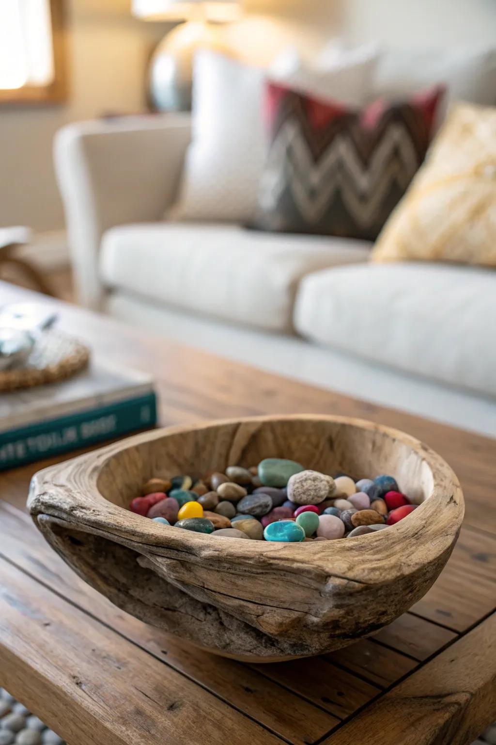 Driftwood vessels merge usefulness with visual allure.
