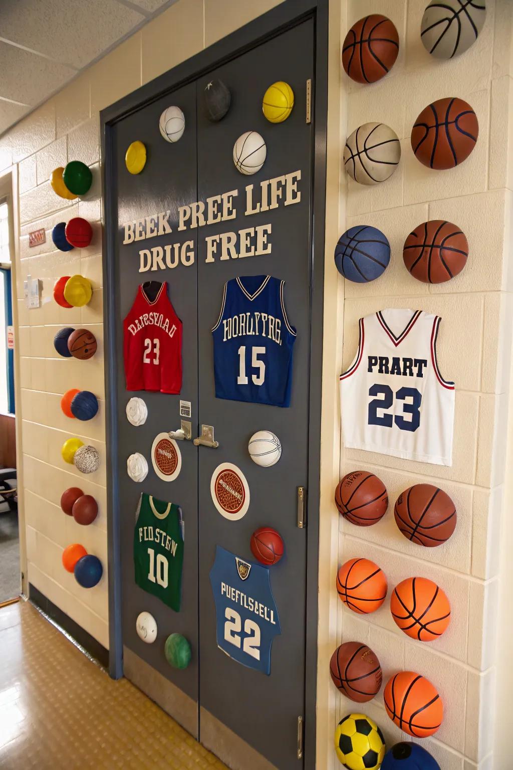 An athletic-inspired door decoration encouraging a substance-free life.
