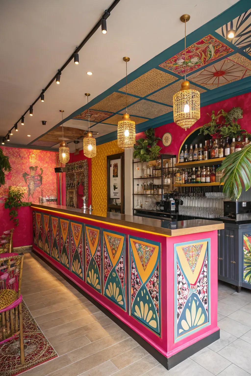 Grab attention with a striking and vibrant private bar.