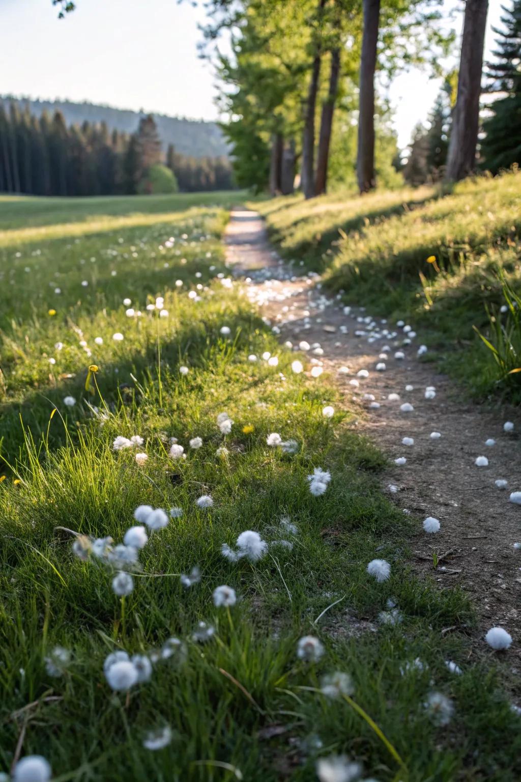 Replicate bunny tails with fluffy cotton spheres along the track.
