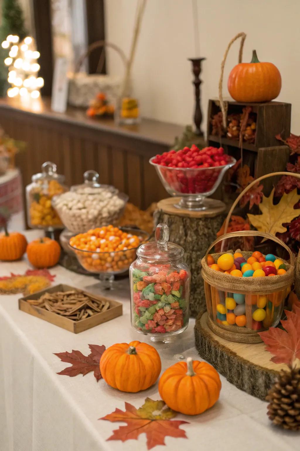 Seasonal accents adding warmth to the arrangement.