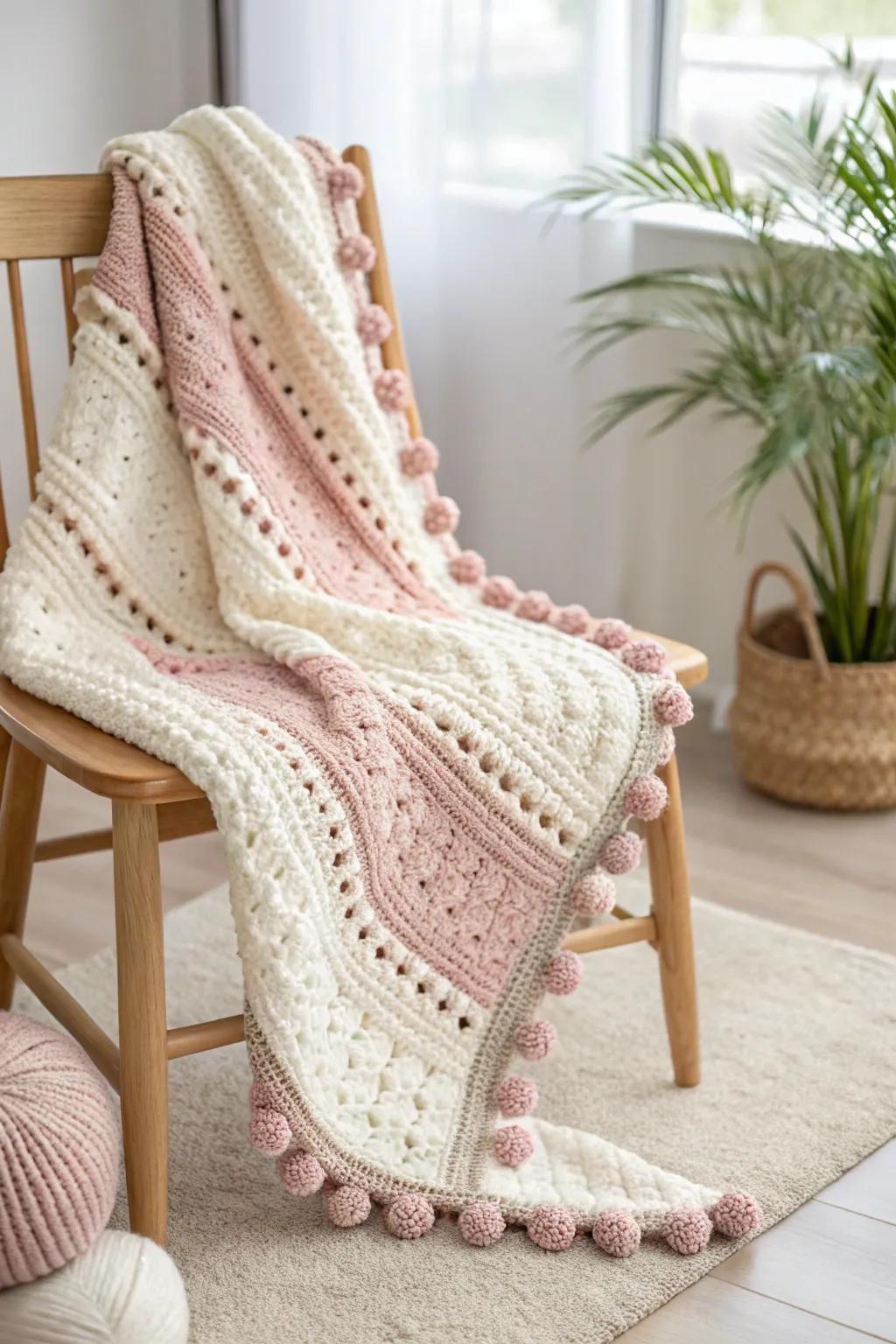 Embrace the skill of texture using this exquisite crochet blanket, where straightforwardness meets bohemian charm.