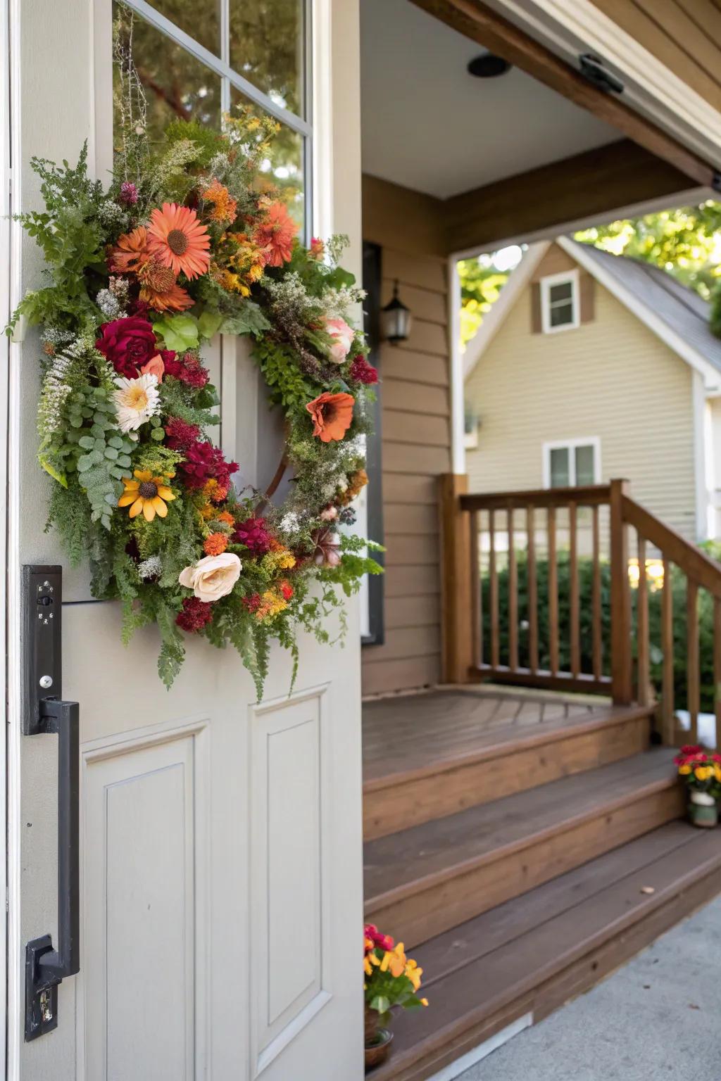 Floral chaplets establish an inviting gateway.