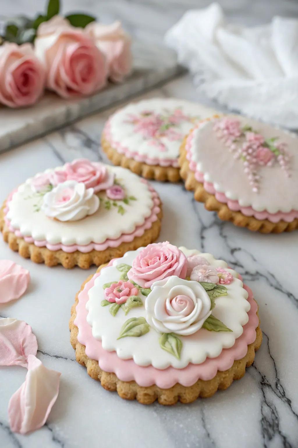 Elegant delicate peony cookies for memorable events.