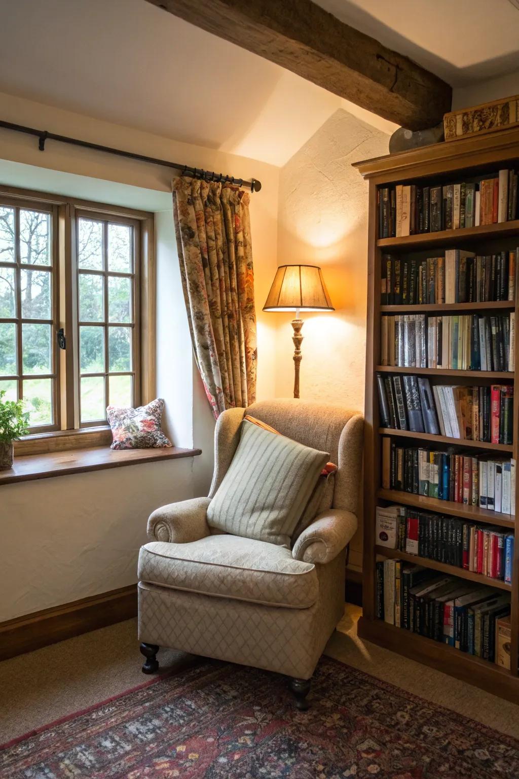 This inviting nook is perfect for both reading and unwinding.