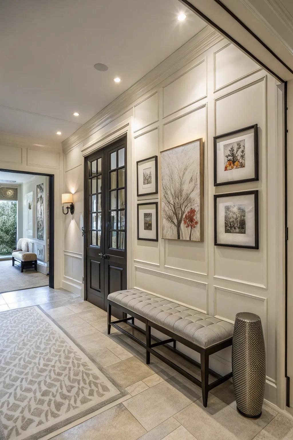 Picture frame panels highlight art.