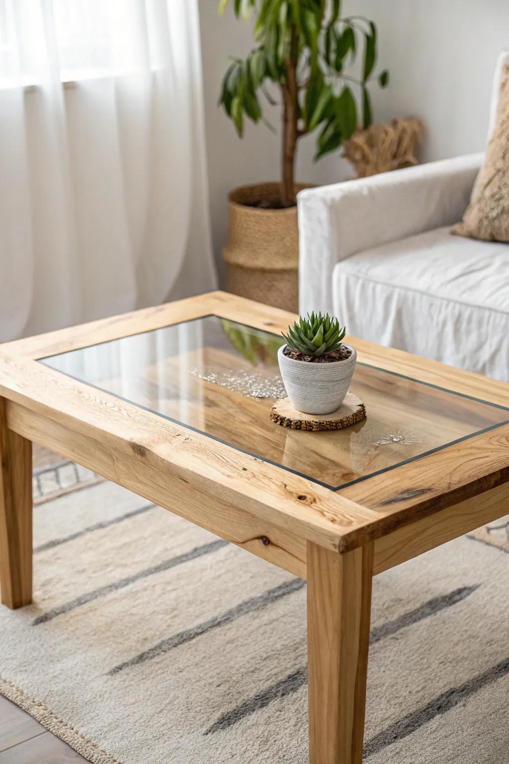 Embrace straightforwardness including inherent splendor incorporating a lucid epoxy resin insertion honoring the lumber's distinctive attribute. #ScandinavianDesign #BohoChic