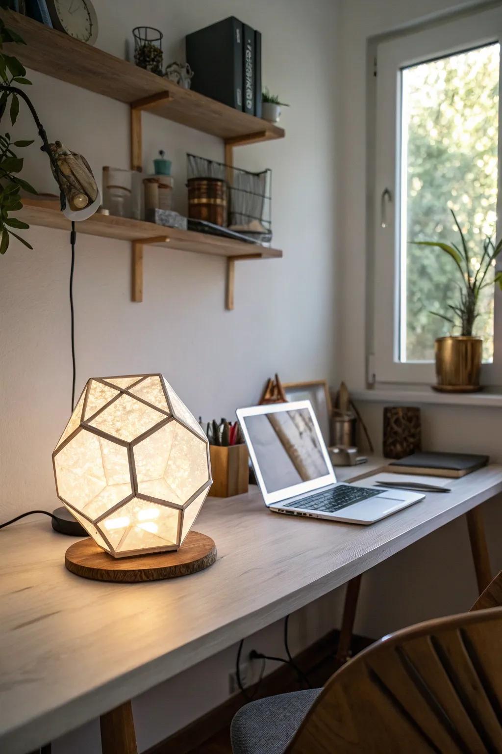 Modern geometry harmonizes with practical lighting.