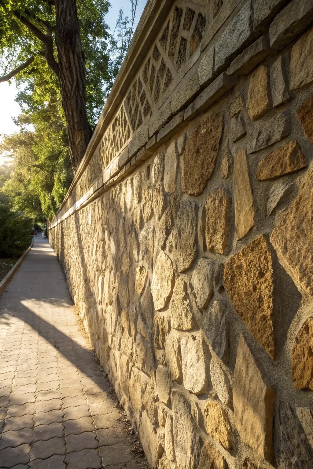 Textured stone walls add depth and character to any home exterior.