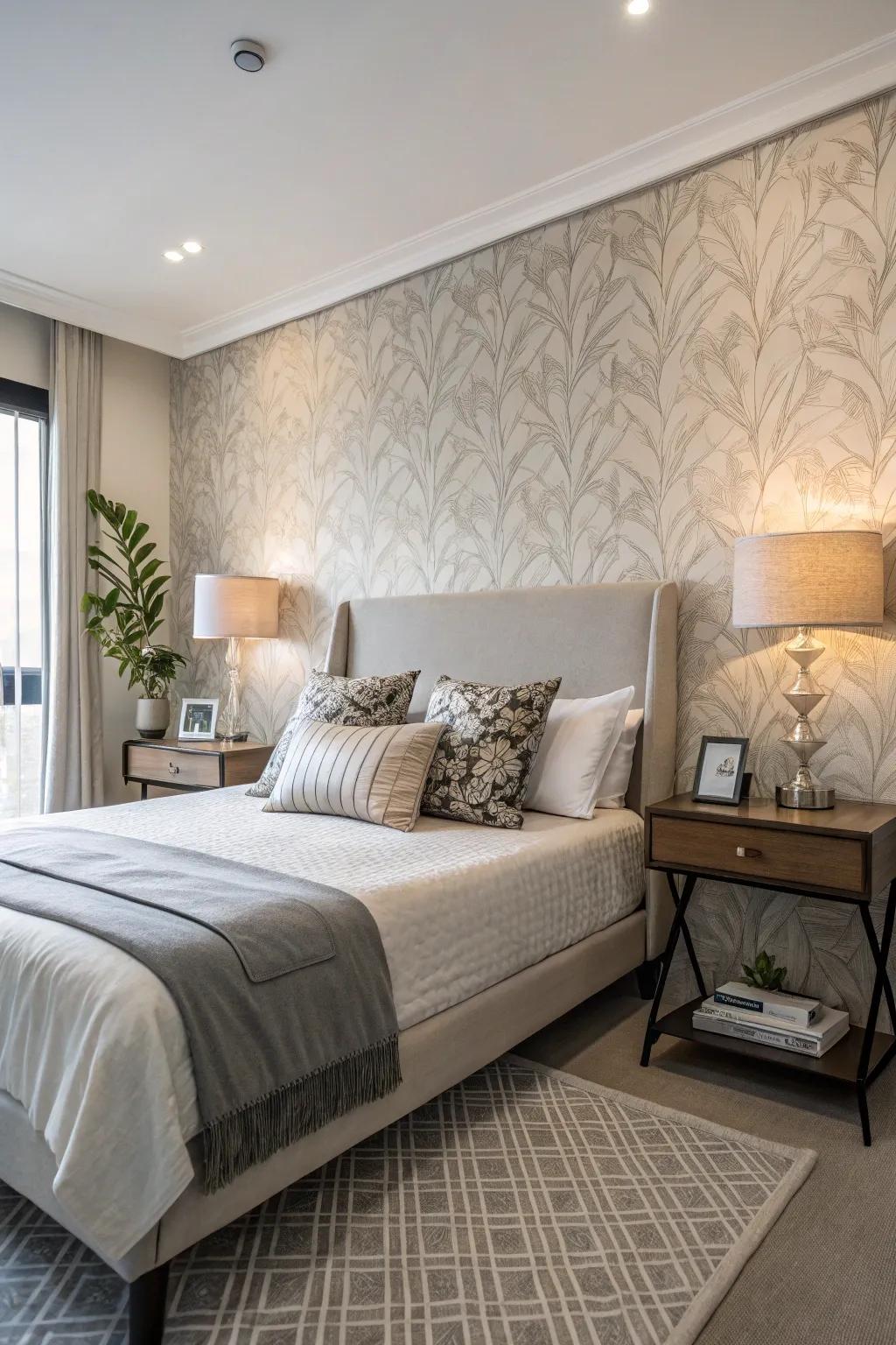 Because they are simple to use and renter-friendly, adhesive options make fabric wallpaper ideal.