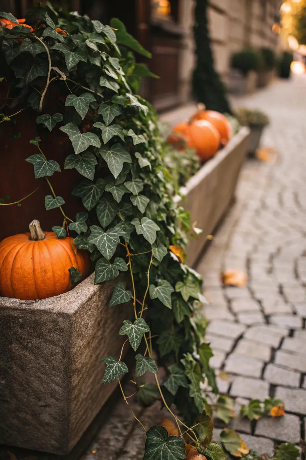 Vines and gourds combine for an elegant, flowing design.