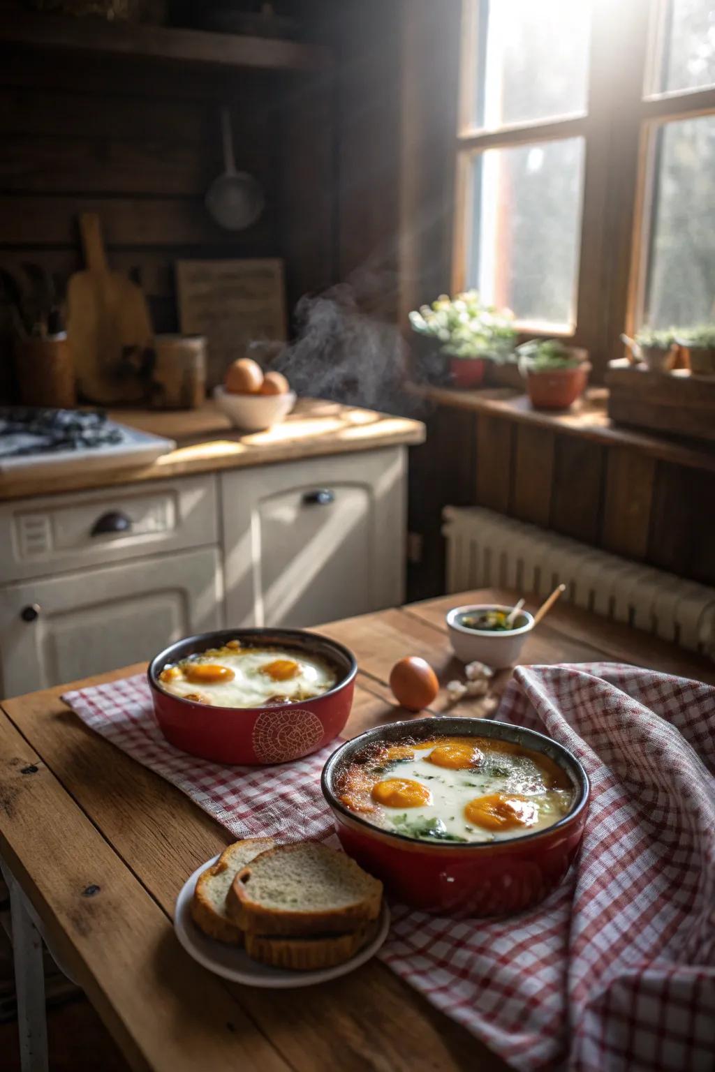 Eggs in airy nests introduce a whimsical element to any meal.
