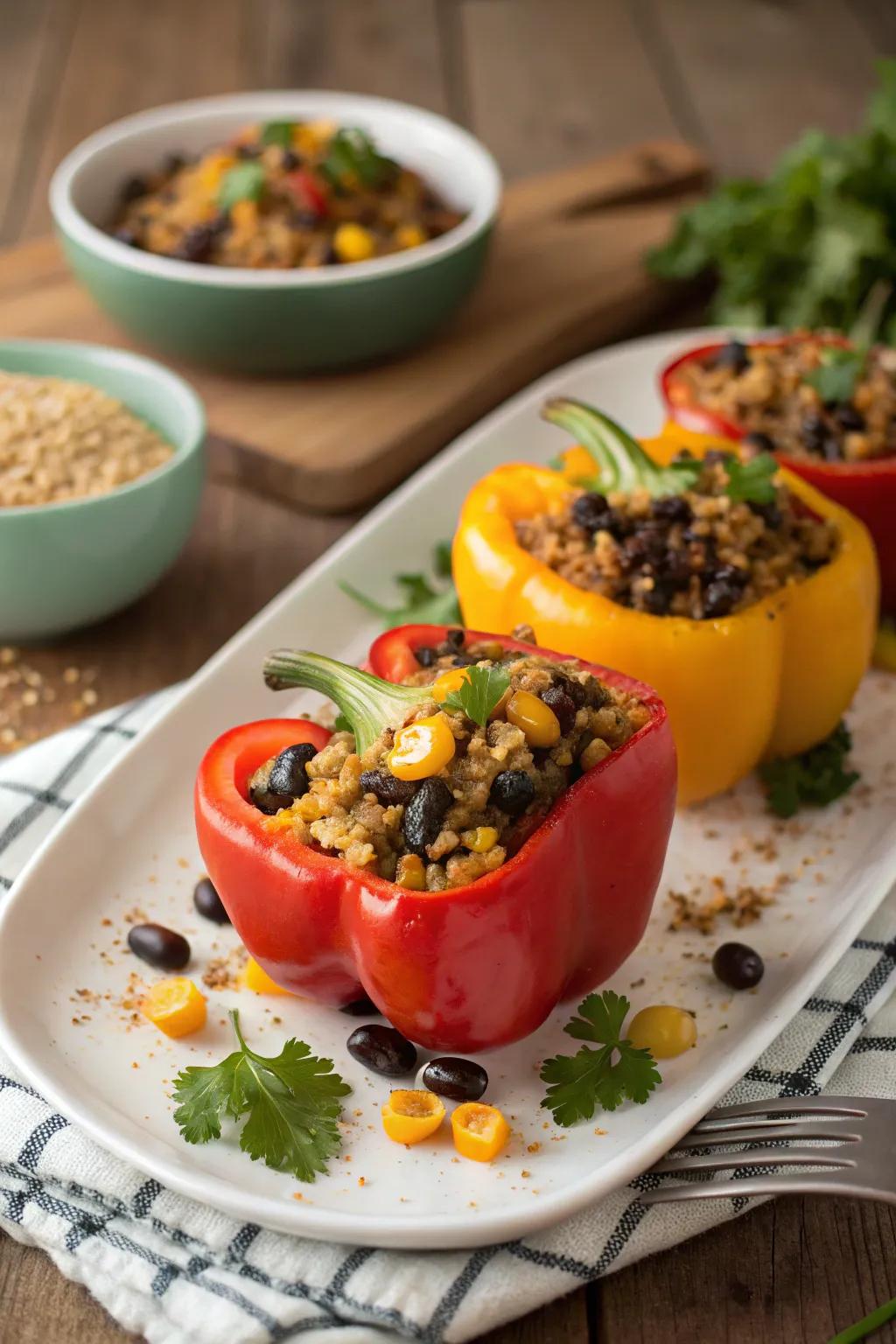 Stuffed bell peppers filled with nutritious market finds.