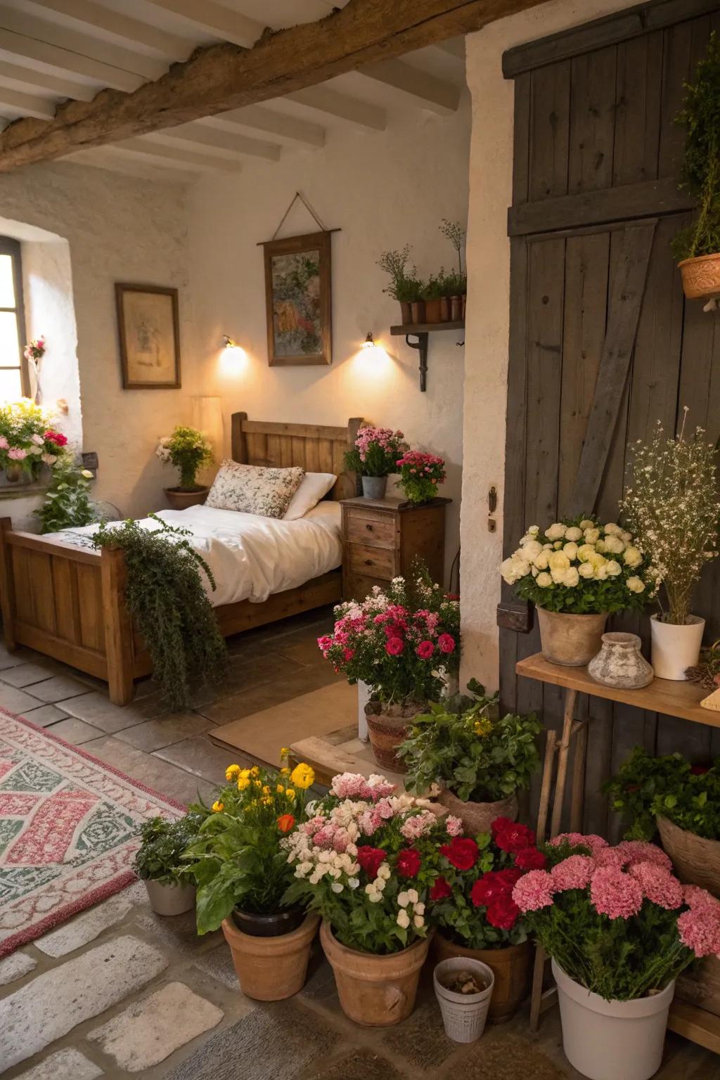 Natural elements like plants add freshness and life.