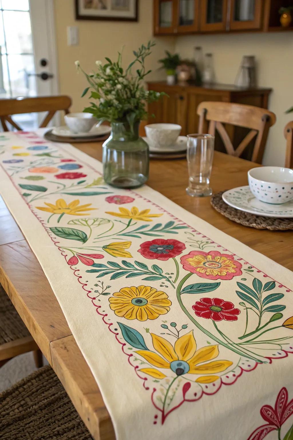 A DIY runner adds a special, unique touch to the overall decor.