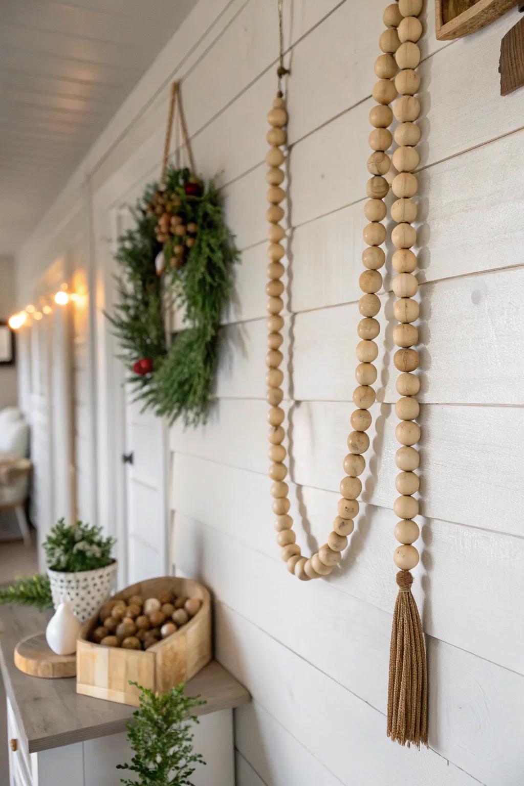 Timber-sphere strand as fashionable wall art.