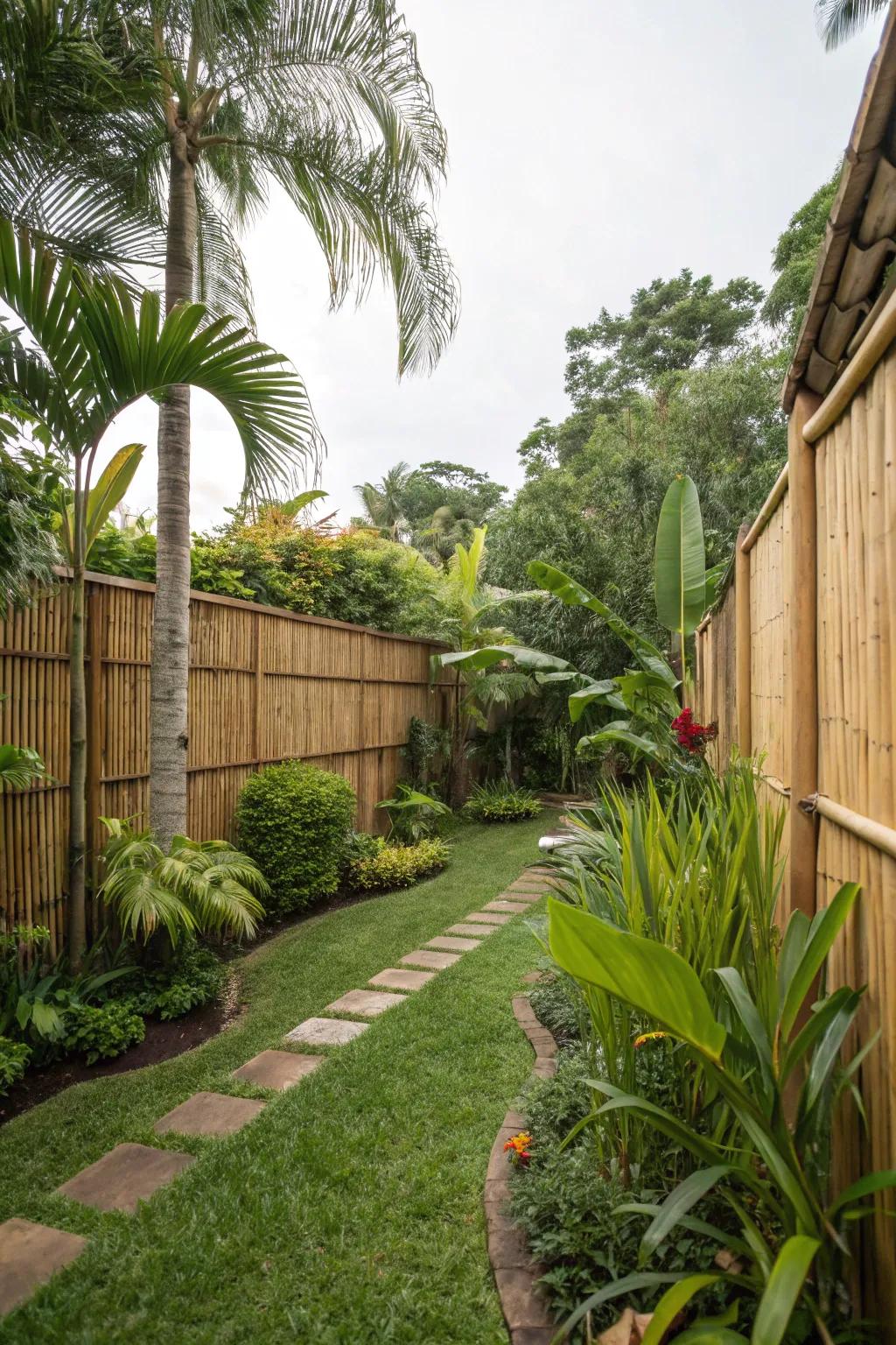 Bamboo fencing introduces a light and airy tropical sensation.