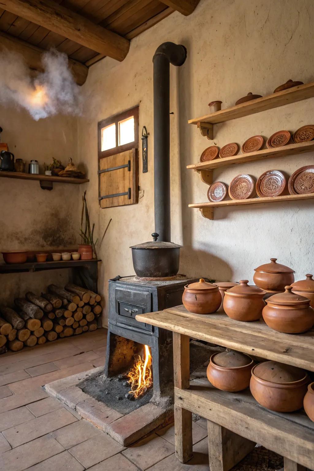 A classic cooking arrangement that honors the tradition of slow cooking.