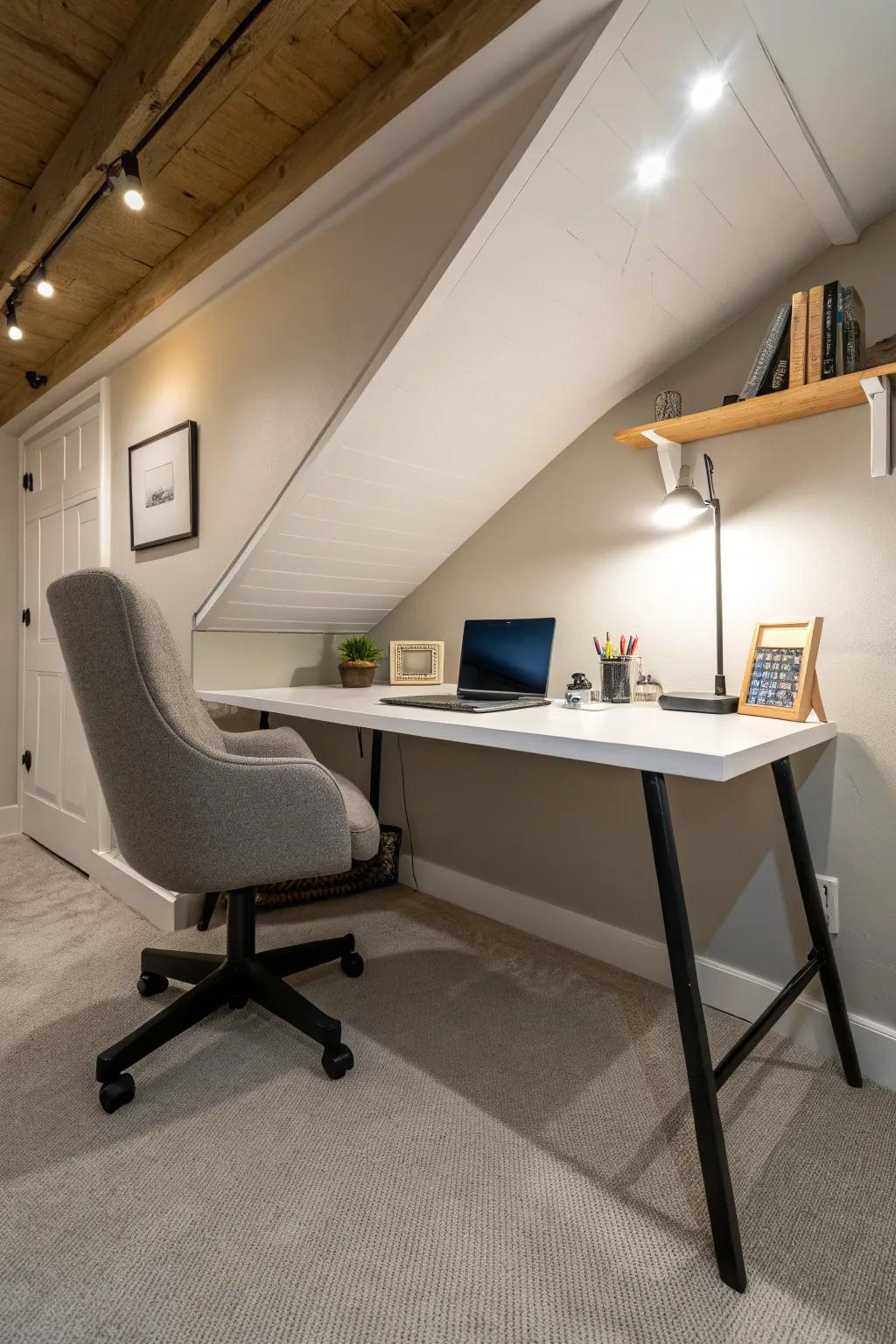 Discover focus and efficiency in a crawl space office.