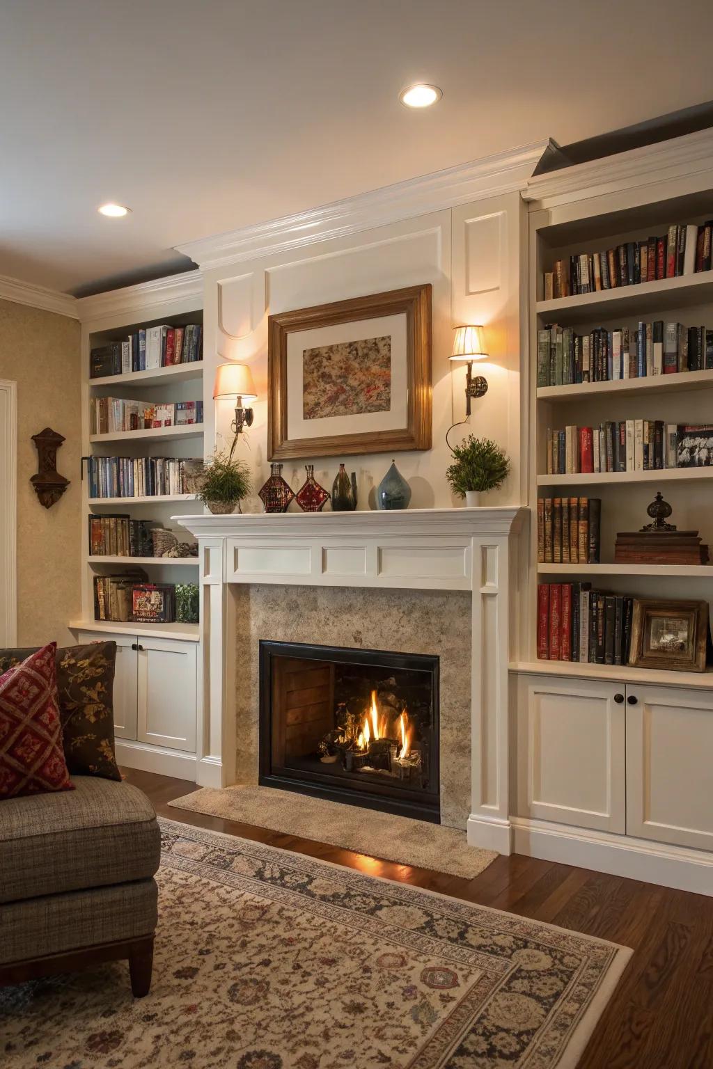 Built-in shelves give your fireplace charm and function.