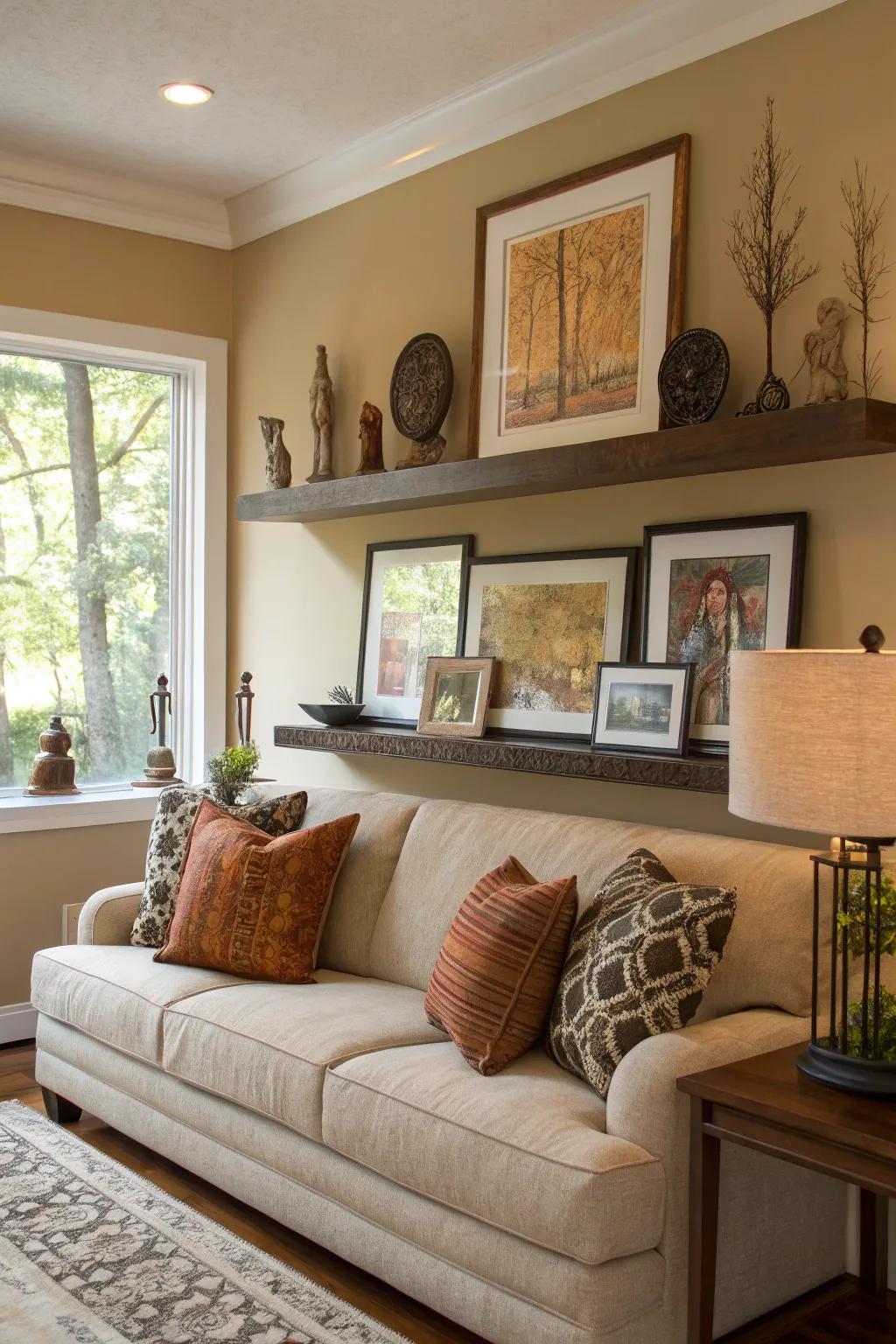 Artistic pieces transform your shelf into a personalized exhibit.