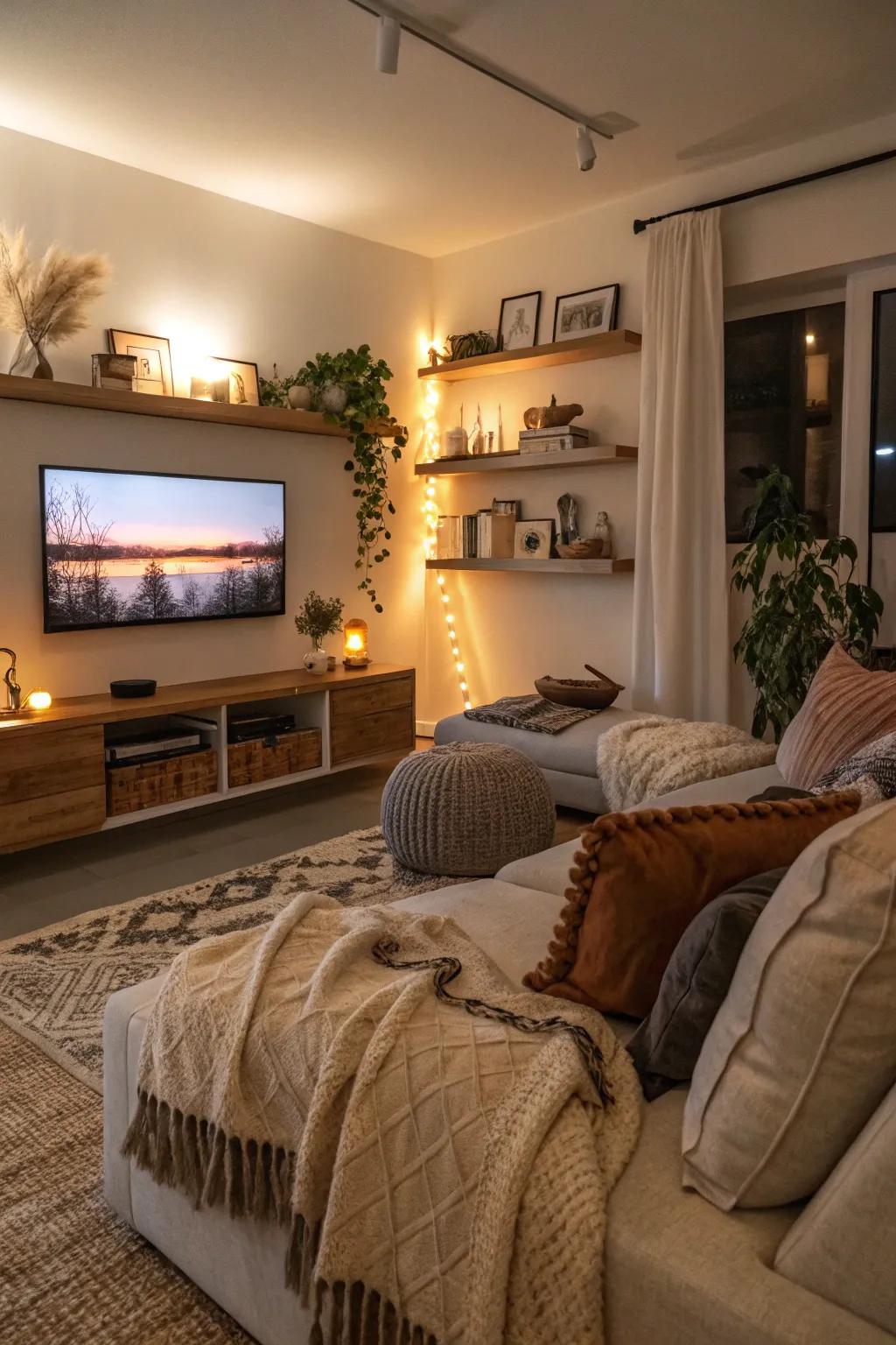 Cultivate a cozy setting with inviting decor on your wall mounts.