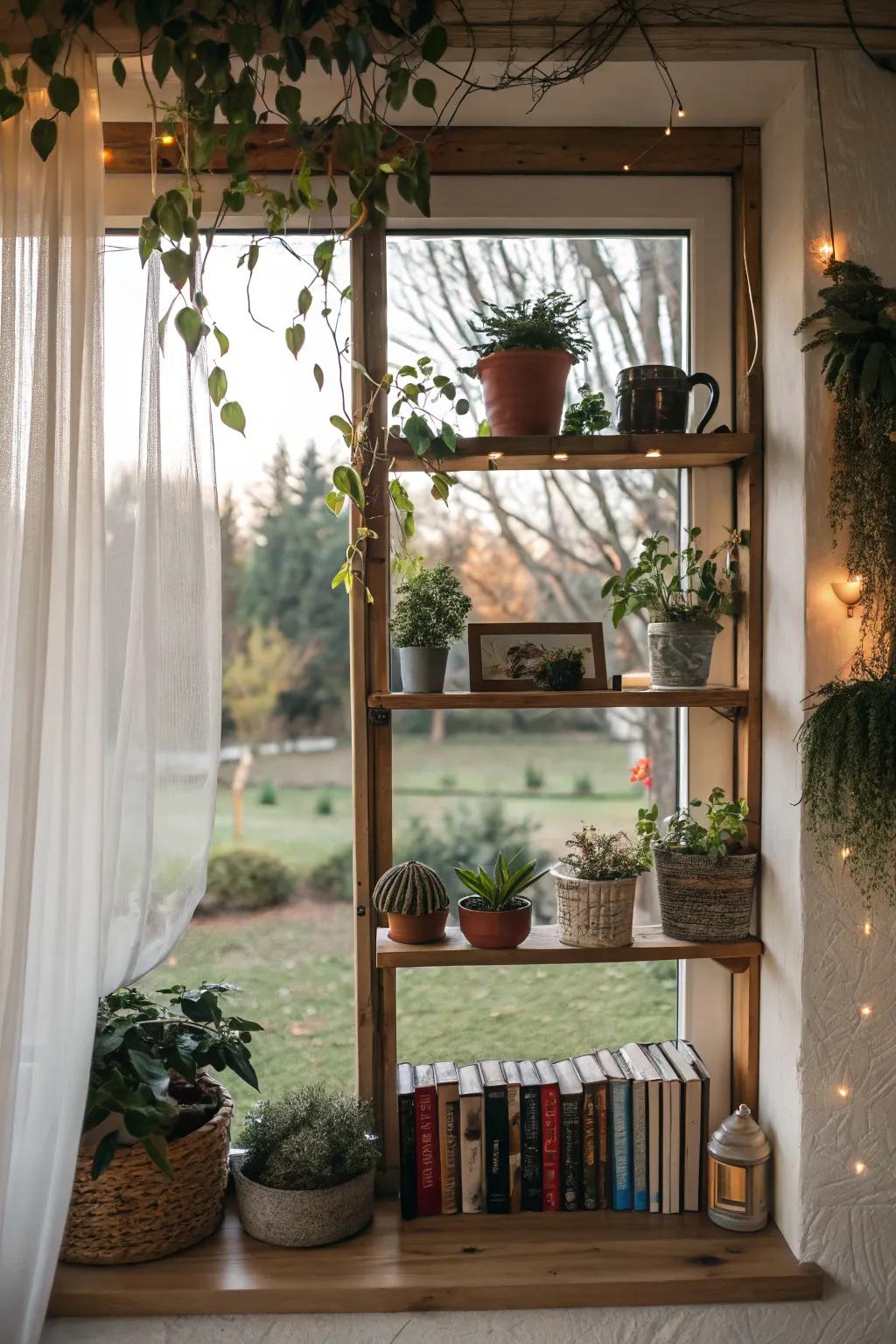 Decorative ledges outlining a window ensure a balanced appearance.