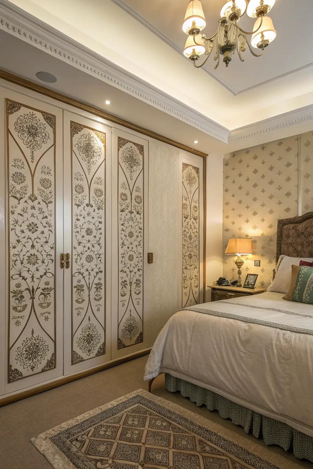 Ornamental patterns infuse a distinct element into your design on closet doors.