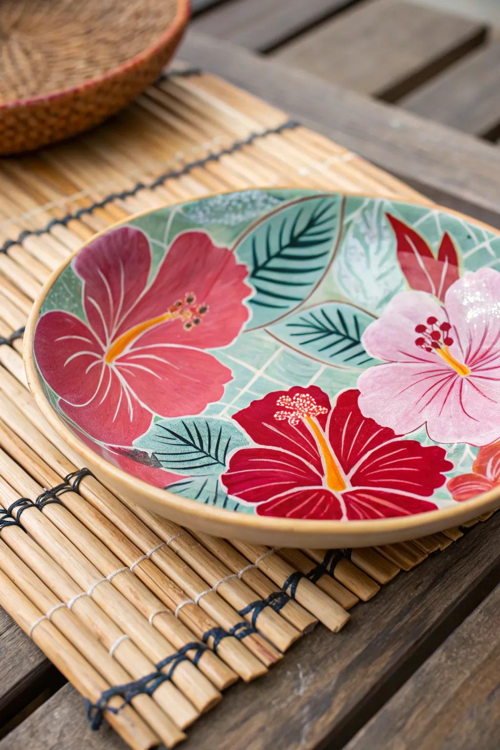 Tropical blooms impart a tropical flair to your plate aesthetics.