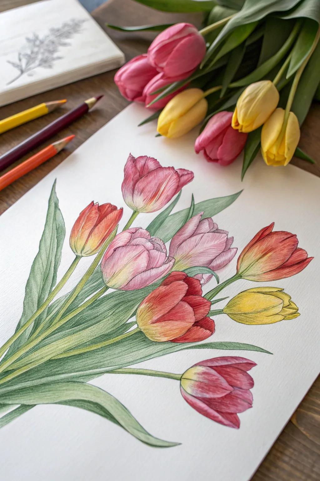 A vibrant cluster of tulips that dances with color.