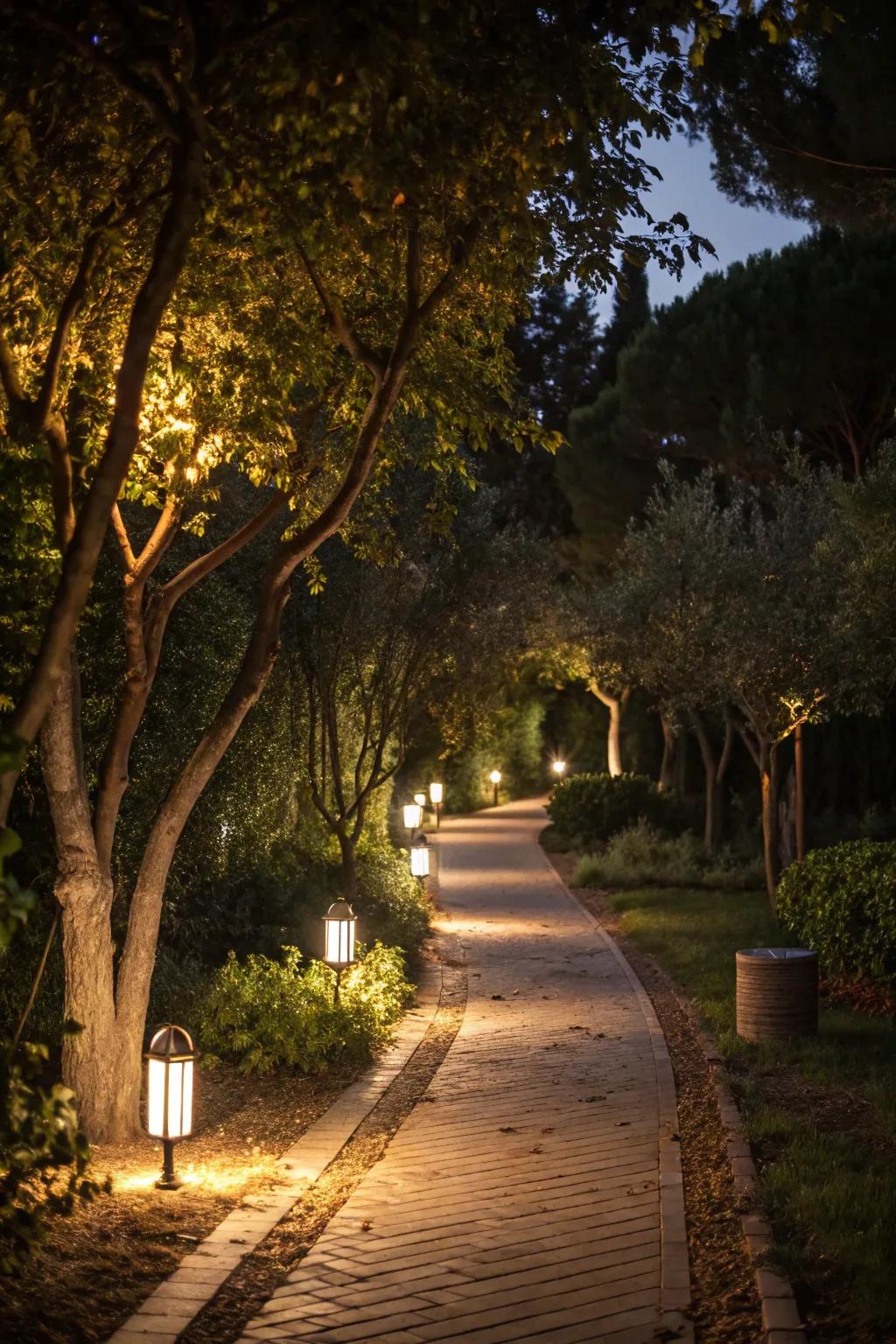 Discreet lighting that transforms the garden into an enchanting night-time haven.