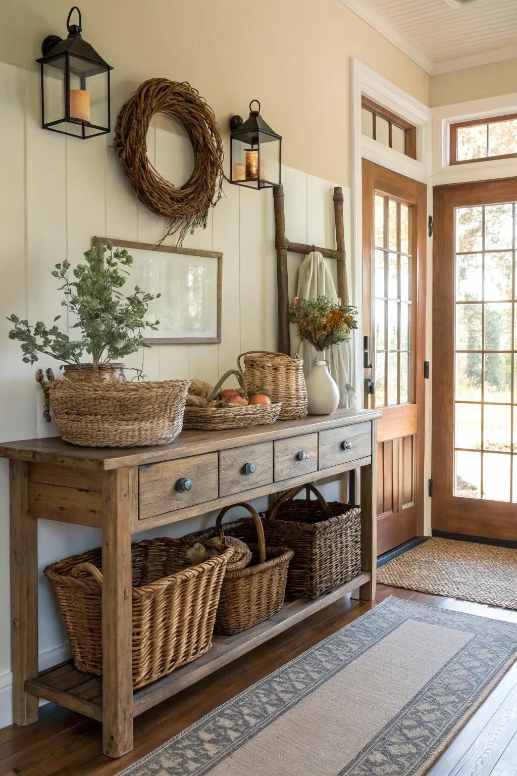 Wicker receptacles merge elegance and safekeeping.