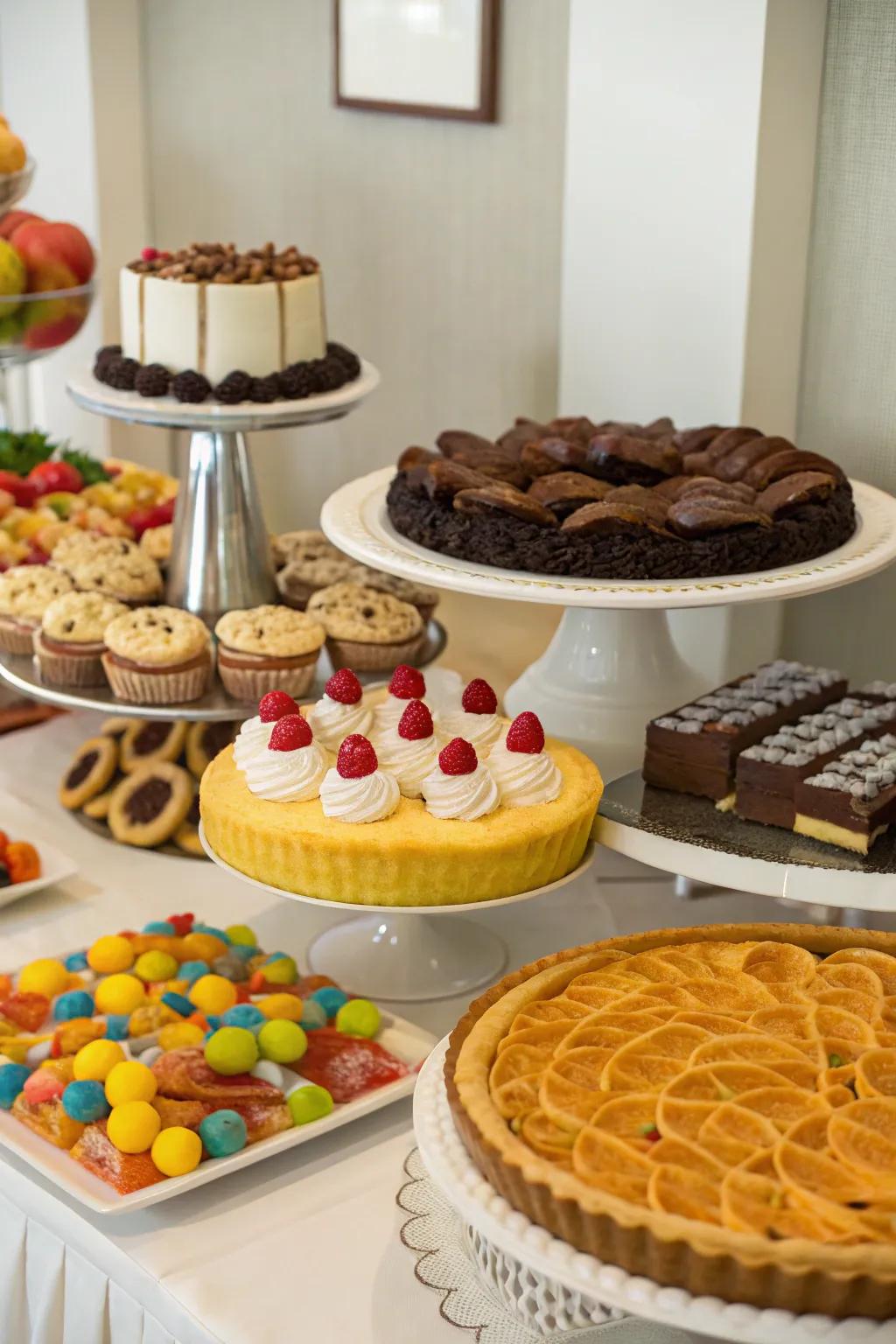 An enticing dessert station featuring a variety of sweet treats.