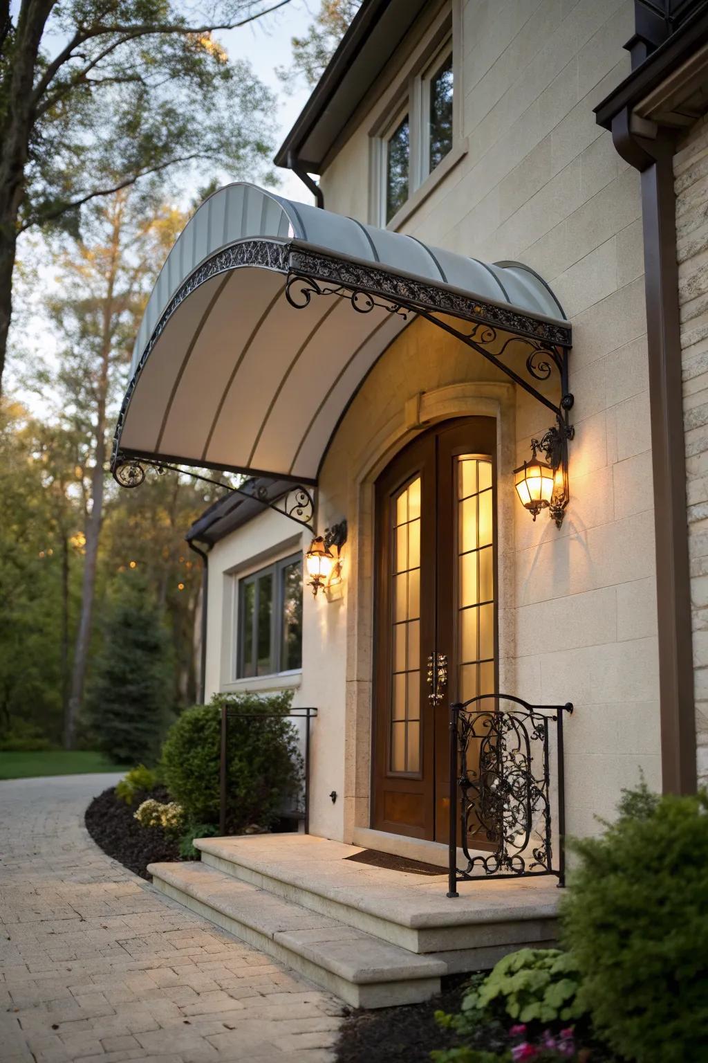 Curved awnings bring visual appeal.