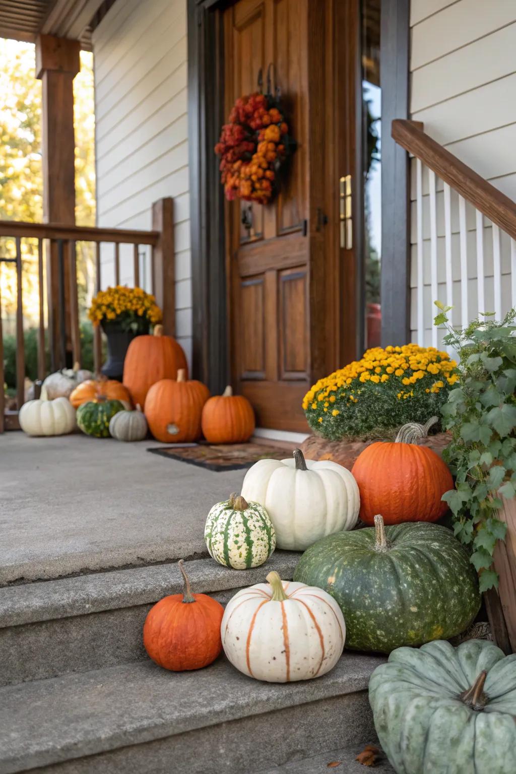 A combination of authentic and artificial pumpkins ensures a durable, lasting exhibit.