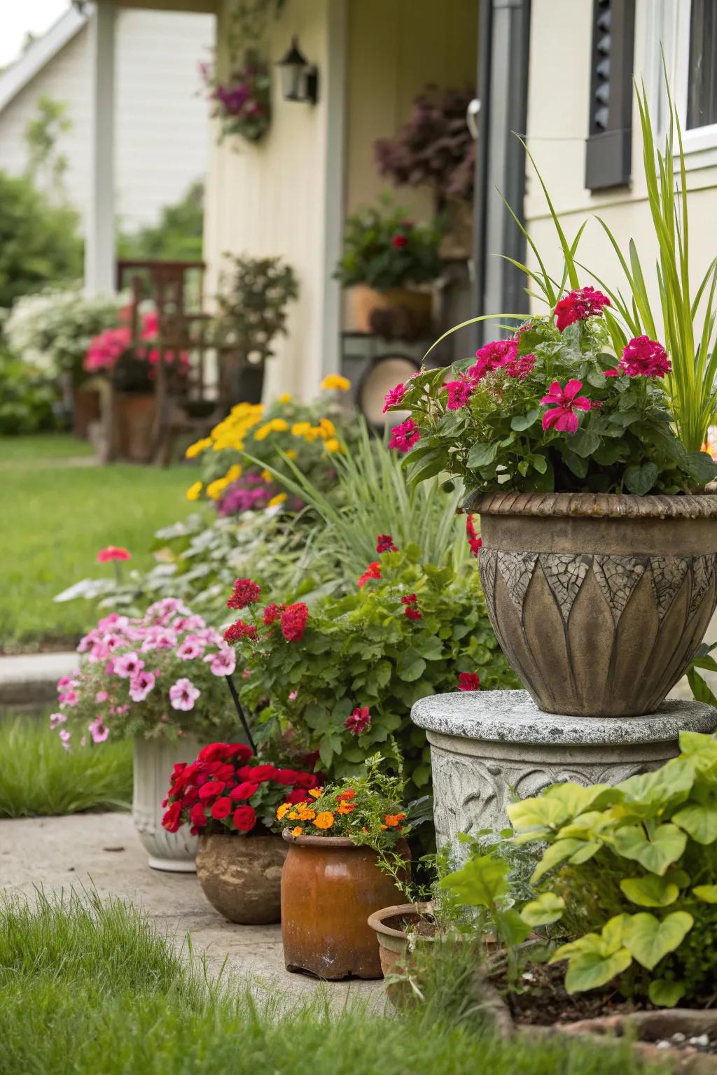 Potted plants offer adaptability and lively charm.