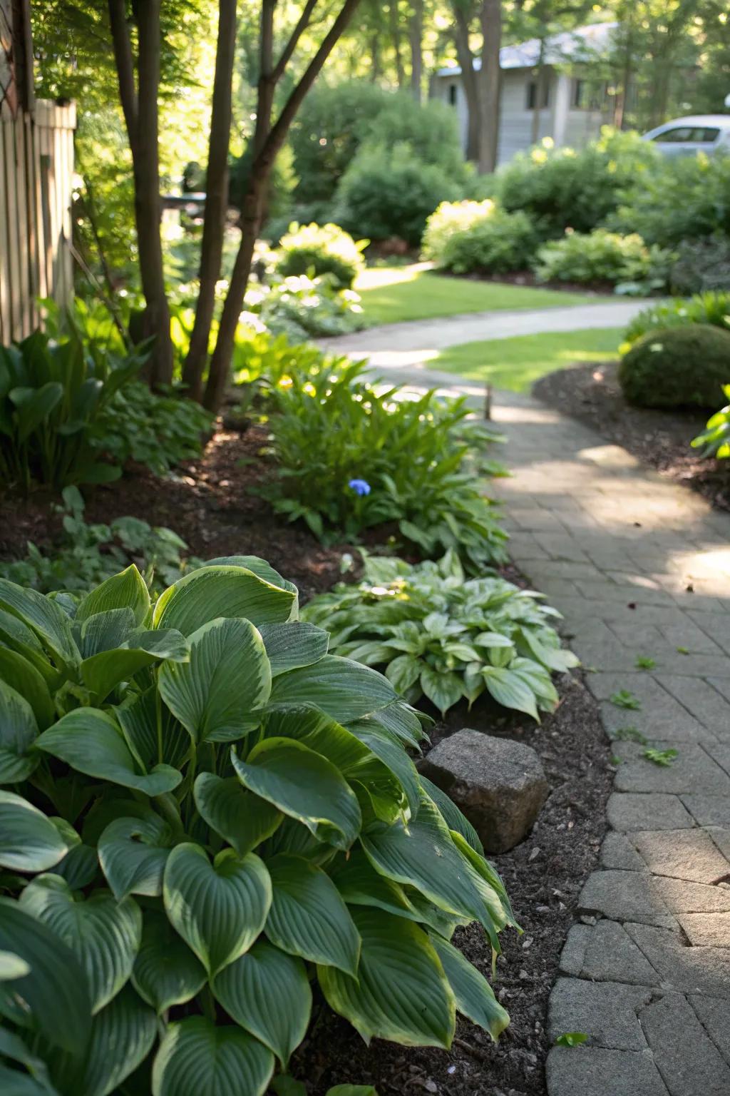 A shade garden haven provides a tranquil retreat.