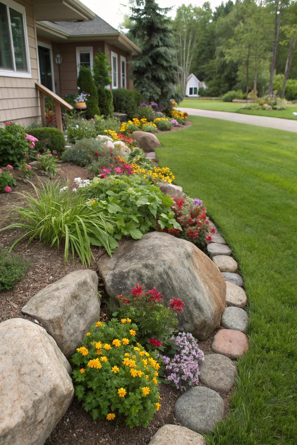 Delineate your garden beds through country-style stone bordering.