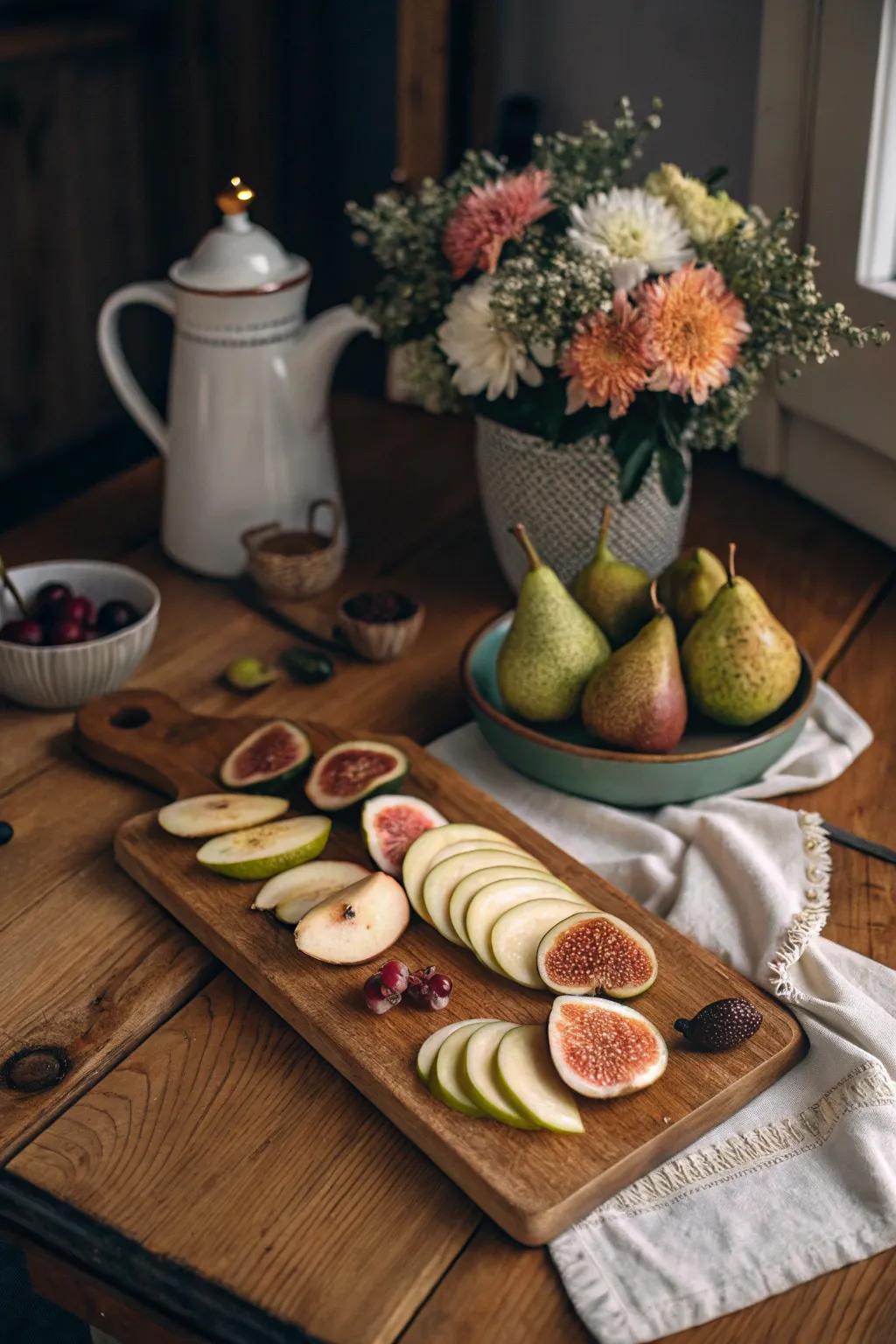 A country-style fruit arrangement perfect for fall get-togethers.
