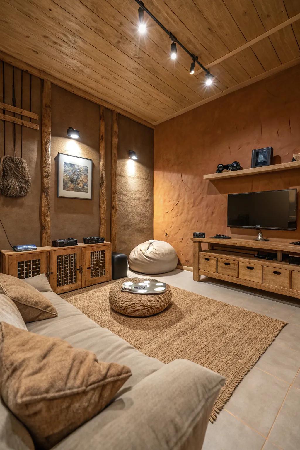 Earthy tones help make your gaming space feel inviting and cozy.