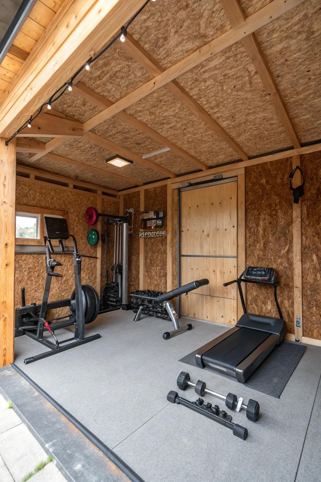 Umber partitions incorporate warmth and an environmental impression to your gym.