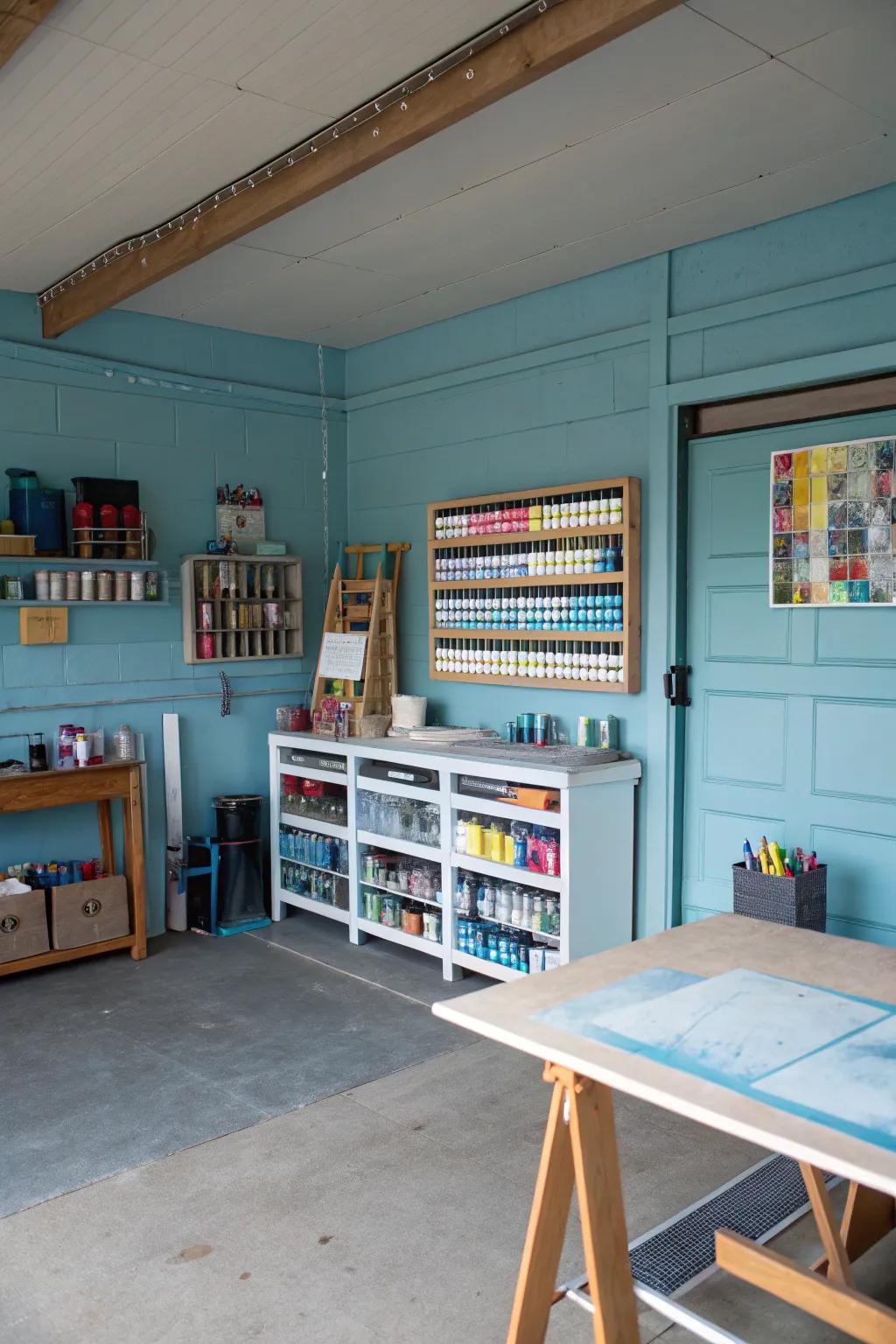 Blue infuses a sense of serenity and concentration into any garage environment.