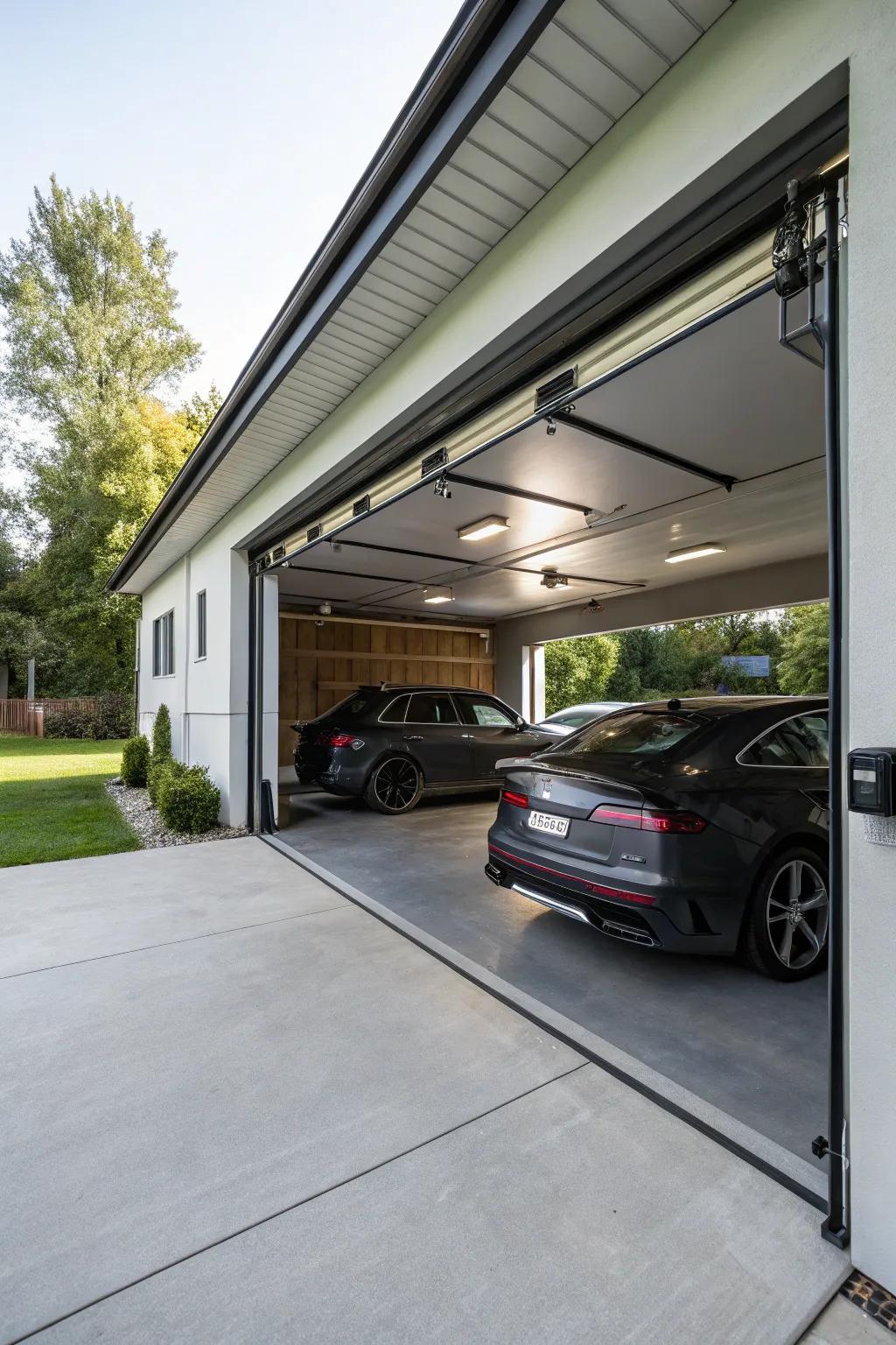 A functional car shelter addition provides extra sheltered parking.