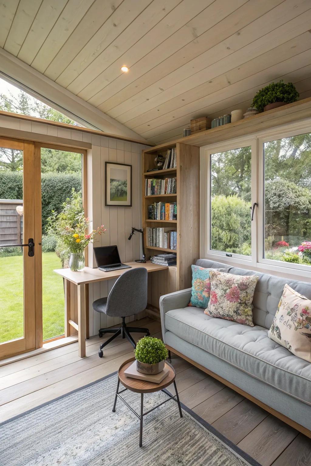 An adaptable garden office that easily converts to accommodate varied requirements.