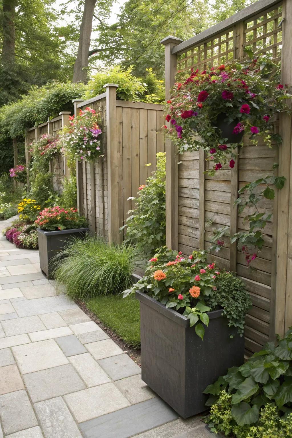 Plant containers enhance solitude while enriching greenery.