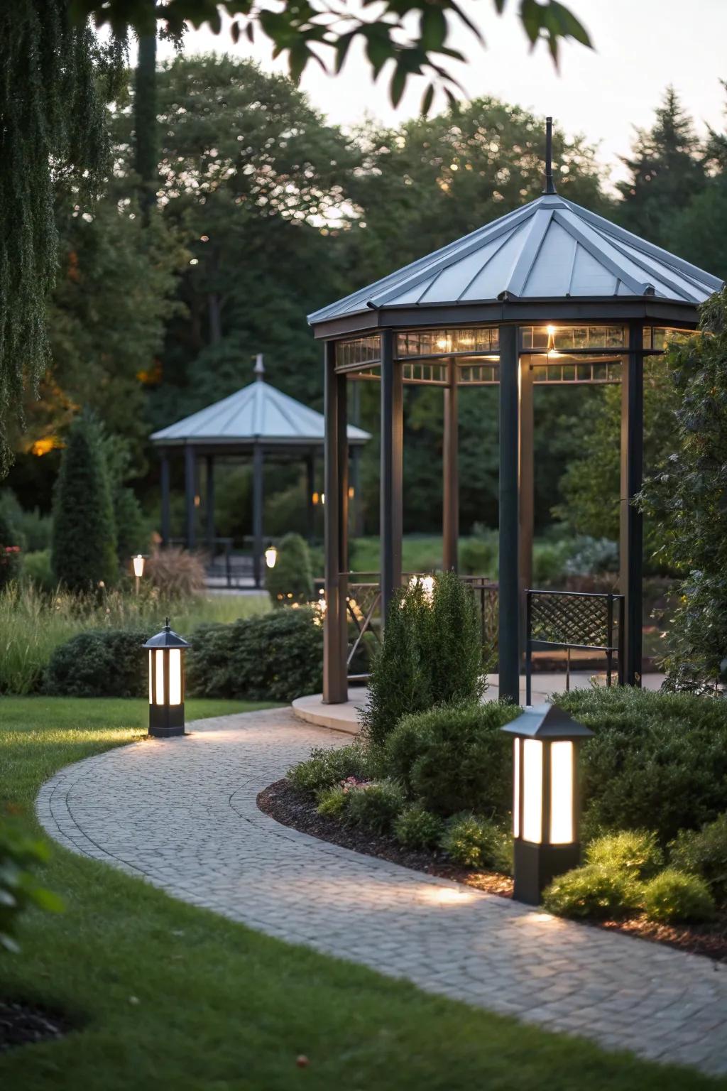 Modern streamlined lighting imparting a polished look to the gazebo.