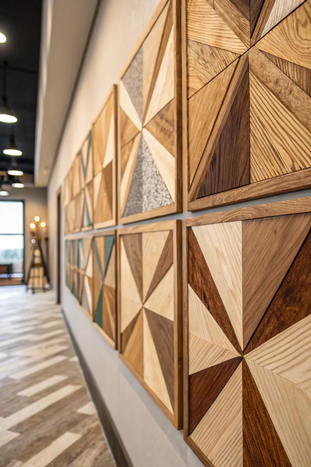 Modern design is combined with nature in wooden geometric art.