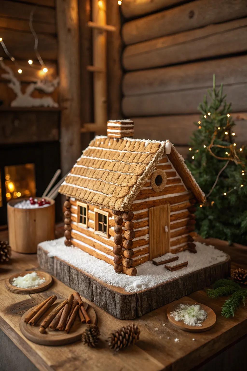 A gingerbread dwelling featuring a salted twist timber cabin rooftop.